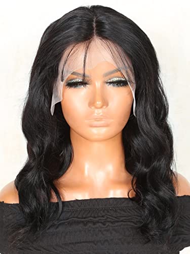 LINLINCD-Menschliche Spitzenperücken 13 * 4 Spitze vorne Mittlere lockige Echthaarperücke für schwarze Frauen (180Dichte 4 * 4,16 Zoll) von LINLINCD