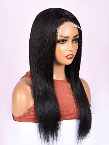 LINLINCD-Menschliche Spitzenperücken 4 * 4 Spitze Front Gerade Echthaarperücke für schwarze Frauen (180Dichte 4 * 4 Schwarz,16 Zoll) von LINLINCD