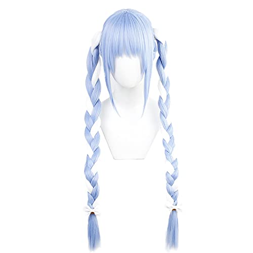LINLINCD-Perücke Zöpfe Hololive Fantasy Bunny Girl Ohren Cosplay Langes Geflochtenes Haar Blau Weiß Synthetisches Haar+Perücke Kappe von LINLINCD