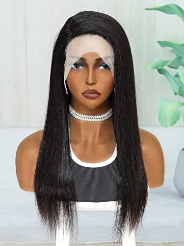 LINLINCD-Perücken aus menschlicher Spitze 13 * 4 * 1 Lace Front Medium gerade Echthaarperücke für schwarze Frauen (180Dichte 13 * 4 * 1 Schwarz,20 Zoll) von LINLINCD