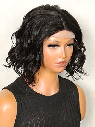 LINLINCD-Perücken aus menschlicher Spitze 13 * 4 * 1 T-Teil Spitze kurze lockige Echthaarperücke für schwarze Frauen (200Dichte 13 * 5 * 1,6 Zoll) von LINLINCD