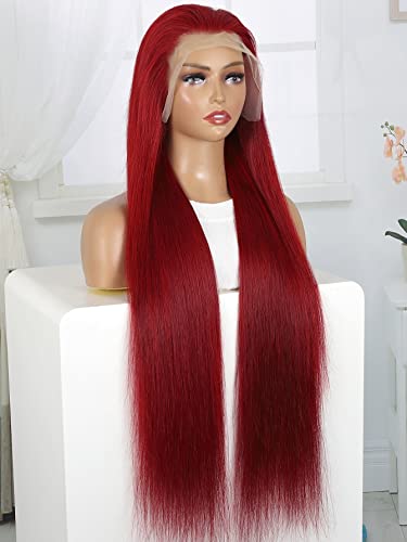 LINLINCD-Perücken aus menschlicher Spitze 13 * 4 HD Lace Glatte Echthaarperücke für schwarze Frauen (180Dichte 13 * 4 Rot,28 Zoll) von LINLINCD