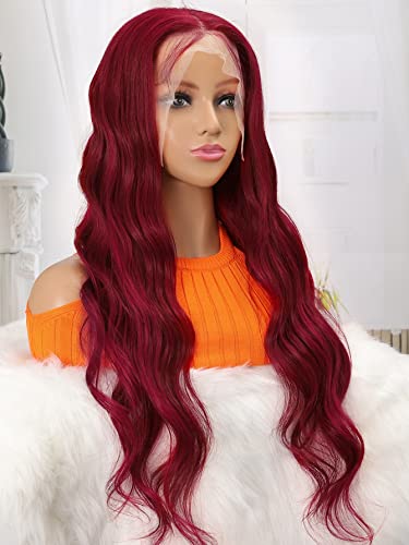 LINLINCD-Perücken aus menschlicher Spitze 13 * 4 HD-Spitze vorne Echthaarperücke für schwarze Frauen (150Dichte 13 * 4 Rot,26 Zoll) von LINLINCD