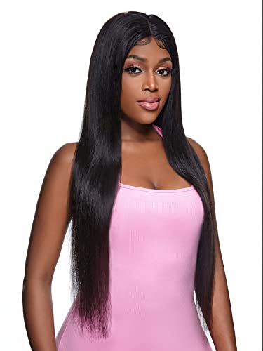 LINLINCD-Perücken aus menschlicher Spitze Spitze Front Gerade Echthaarperücke für schwarze Frauen (150Dichte 13 * 4 Schwarz,26 Zoll) von LINLINCD