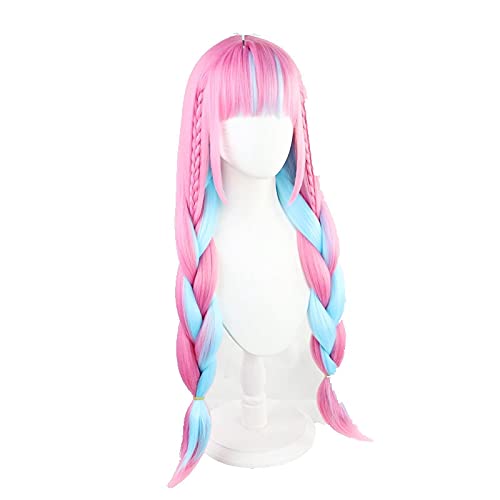 LINLINCD-VTUBER Hololive Minato Aqua Perücke Mischte Blaue rosa Zöpfe Mädchen Twin Ponytails Cosplay Lang geflochtene synthetische Haare+Perücke Kappe von LINLINCD