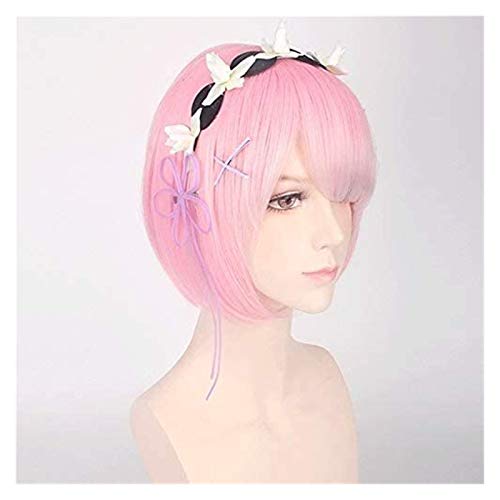 LINLINCD-Wig Anime Cosplay Rem Ram Cosplay Perücke Re:Zero Starting Life in Another World Blau & Pink Kostüm Kopf Accessoires Cosplay Halloween,Blue Only Wig KEEBON (Color : Pink One Set) von LINLINCD