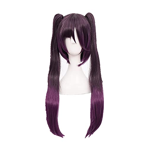 LINLINCD-Wig Anime Cosplay Rollenspiel for Genshin Impact Mona Cosplay Dunkellila Perücke Zöpfe Synthetisches langes glattes Haar von LINLINCD