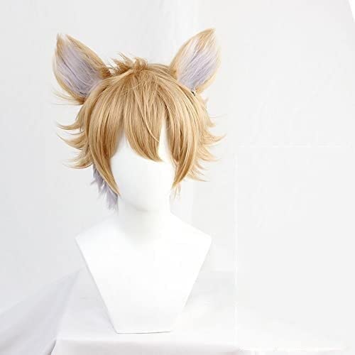 LINLINCD-Wig Anime Cosplay Twisted-Wonderland Ruggie Bucchi Flaxen Short mit Ohr Cosplay Hitzebeständiges Kunsthaar Karneval Halloween Party+Perückenkappe von LINLINCD