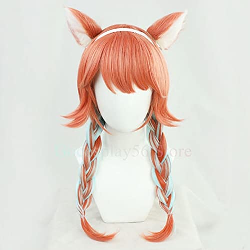 LINLINCD-Wig Anime Cosplay VTuber Takanashi Kiara Perücke Ohren Hololive DE Cosplay Tenchou Phoenix Kusotori Mädchen Orange Lang Geflochtenes Kunsthaar LINLINCD-Wig Anime Cosplay VTuber Takanashi Kiara Perücke Ohren Hololive DE Cosplay Tenchou Phoenix Kusotori Mädchen Orange Lang Geflochtenes Kunsthaar von LINLINCD