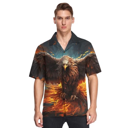 Cooler Gefeuerter Adler Herren-Hawaii-Hemden, kurzärmelig, Button-Down-Freizeithemd für den Sommer Strand von LINNIKEEEE