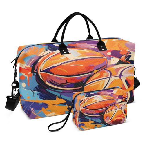 LINNIKEEEE Abstrakte Basketballkunst Reise-Seesäcke, Sporttasche, Weekender Handtasche mit Kulturbeutel für Damen Mädchen Herren von LINNIKEEEE