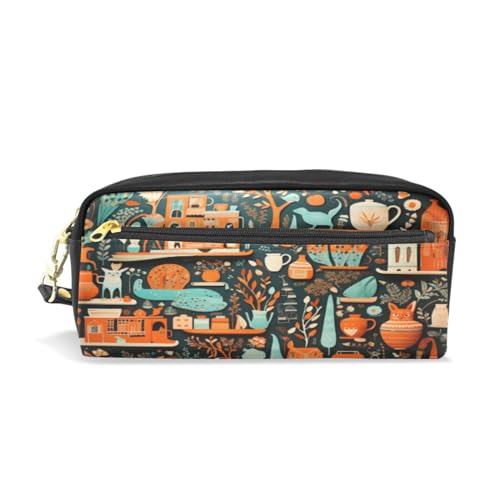 LINNIKEEEE Abstrakte Cartoon-Kunst Federmäppchen aus Leder,Mäppchen Schlamperbox Stifttasche,Make-up-Tasche,Organizer für Jungen Mädchen von LINNIKEEEE