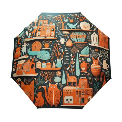 LINNIKEEEE Abstrakte Cartoon-Kunst Regenschirm Auf-Zu Automatik Taschenschirm Winddichter Klein Leicht Kompakt Schirme für Reise Strand Frauen von LINNIKEEEE