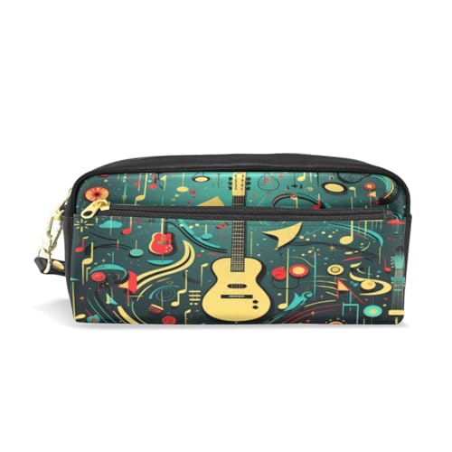 LINNIKEEEE Abstrakte Musikgitarre Federmäppchen aus Leder,Mäppchen Schlamperbox Stifttasche,Make-up-Tasche,Organizer für Jungen Mädchen von LINNIKEEEE