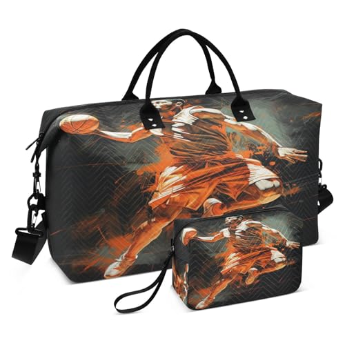 LINNIKEEEE Abstrakter Basketballspieler Reise-Seesäcke, Sporttasche, Weekender Handtasche mit Kulturbeutel für Damen Mädchen Herren von LINNIKEEEE