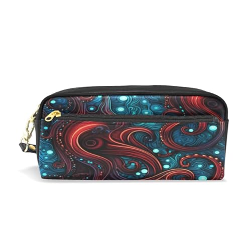 LINNIKEEEE Abstraktes Kunstwerk Oktopus Federmäppchen aus Leder,Mäppchen Schlamperbox Stifttasche,Make-up-Tasche,Organizer für Jungen Mädchen von LINNIKEEEE