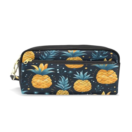 LINNIKEEEE Ananas-Wiederholungsmuster Federmäppchen aus Leder,Mäppchen Schlamperbox Stifttasche,Make-up-Tasche,Organizer für Jungen Mädchen von LINNIKEEEE