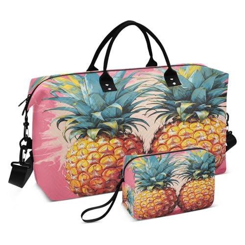 LINNIKEEEE Ananaskunst Rosa Reise-Seesäcke, Sporttasche, Weekender Handtasche mit Kulturbeutel für Damen Mädchen Herren von LINNIKEEEE