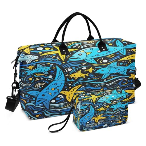 LINNIKEEEE Aquarell Cartoon Delfine Reise-Seesäcke, Sporttasche, Weekender Handtasche mit Kulturbeutel für Damen Mädchen Herren von LINNIKEEEE