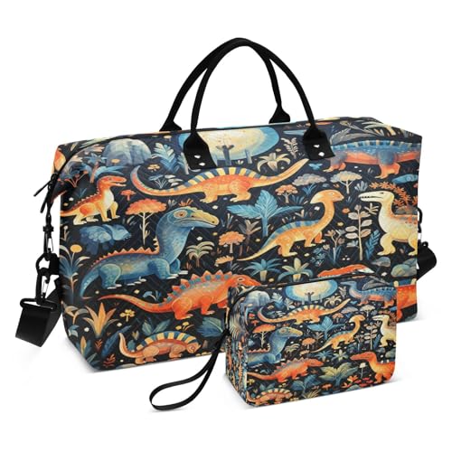 LINNIKEEEE Aquarell Dinosaurier Cartoon Reise-Seesäcke, Sporttasche, Weekender Handtasche mit Kulturbeutel für Damen Mädchen Herren von LINNIKEEEE