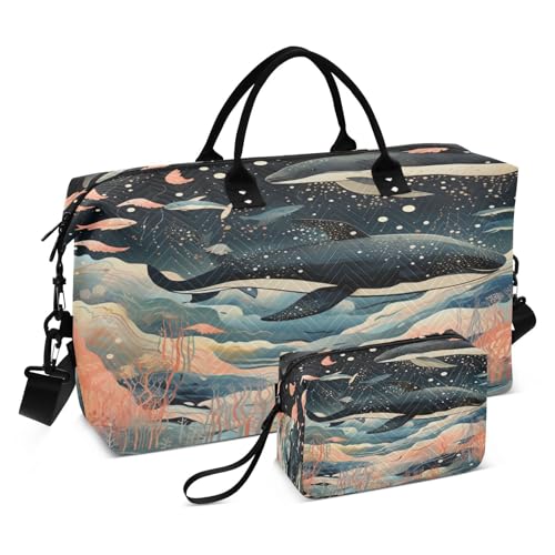 LINNIKEEEE Aquarell Kunstwerk Wale Reise-Seesäcke, Sporttasche, Weekender Handtasche mit Kulturbeutel für Damen Mädchen Herren von LINNIKEEEE
