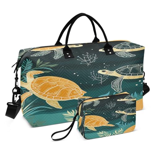 LINNIKEEEE Aquarellbild Meeresschildkröten Reise-Seesäcke, Sporttasche, Weekender Handtasche mit Kulturbeutel für Damen Mädchen Herren von LINNIKEEEE