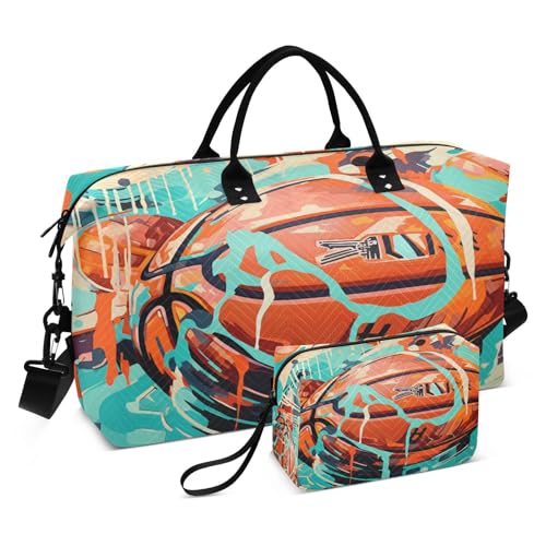 LINNIKEEEE Aquarellkunst Grüner Basketball Reise-Seesäcke, Sporttasche, Weekender Handtasche mit Kulturbeutel für Damen Mädchen Herren von LINNIKEEEE