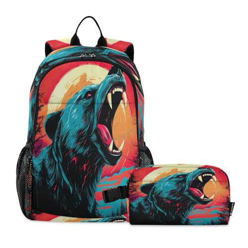 LINNIKEEEE Aquarellkunst Panda Studentenrucksack Lunchtasche Set – Leichte Schultasche für Jungen Mädchen von LINNIKEEEE