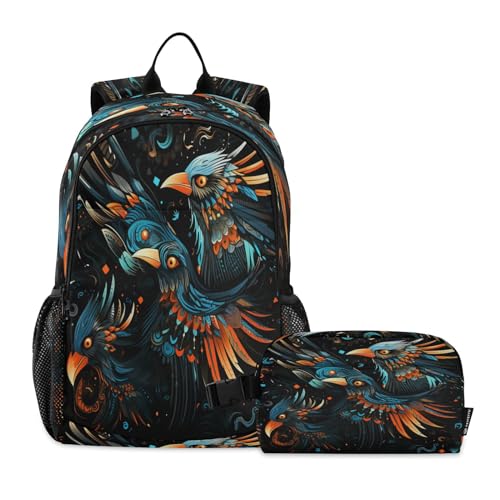 LINNIKEEEE Ausgefallene Aquarellkondore Studentenrucksack Lunchtasche Set – Leichte Schultasche für Jungen Mädchen von LINNIKEEEE