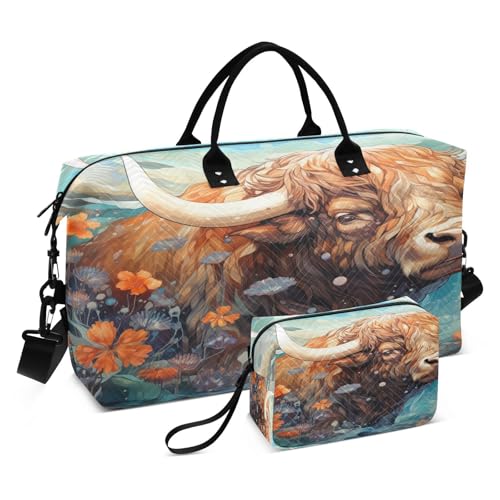 LINNIKEEEE Ausgefallene Aquarellkunst Bison Reise-Seesäcke, Sporttasche, Weekender Handtasche mit Kulturbeutel für Damen Mädchen Herren von LINNIKEEEE