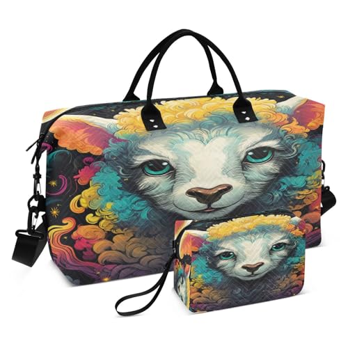 LINNIKEEEE Ausgefallene Aquarellkunst Schafe Reise-Seesäcke, Sporttasche, Weekender Handtasche mit Kulturbeutel für Damen Mädchen Herren von LINNIKEEEE