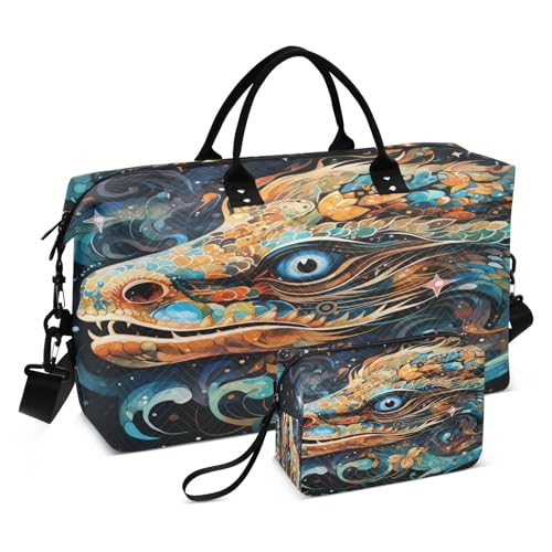 LINNIKEEEE Ausgefallene Aquarellkunst Schlange Reise-Seesäcke, Sporttasche, Weekender Handtasche mit Kulturbeutel für Damen Mädchen Herren von LINNIKEEEE