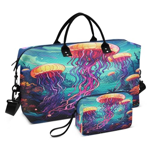 LINNIKEEEE Ausgefallene Aquarellquallen Reise-Seesäcke, Sporttasche, Weekender Handtasche mit Kulturbeutel für Damen Mädchen Herren von LINNIKEEEE