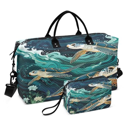 LINNIKEEEE Ausgefallene Aquarellschildkröten Reise-Seesäcke, Sporttasche, Weekender Handtasche mit Kulturbeutel für Damen Mädchen Herren von LINNIKEEEE