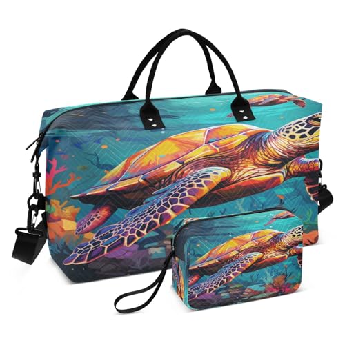 LINNIKEEEE Ausgefallene Aquarellschildkröten Reise-Seesäcke, Sporttasche, Weekender Handtasche mit Kulturbeutel für Damen Mädchen Herren von LINNIKEEEE