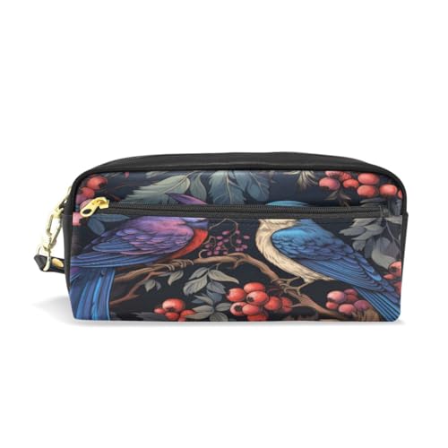 LINNIKEEEE Ausgefallene Aquarellvögel Federmäppchen aus Leder,Mäppchen Schlamperbox Stifttasche,Make-up-Tasche,Organizer für Jungen Mädchen von LINNIKEEEE