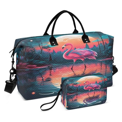 LINNIKEEEE Ausgefallene Kunst Flamingo Reise-Seesäcke, Sporttasche, Weekender Handtasche mit Kulturbeutel für Damen Mädchen Herren von LINNIKEEEE