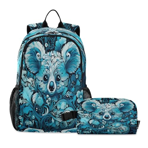 LINNIKEEEE Ausgefallener Aquarell-Koala Studentenrucksack Lunchtasche Set – Leichte Schultasche für Jungen Mädchen von LINNIKEEEE