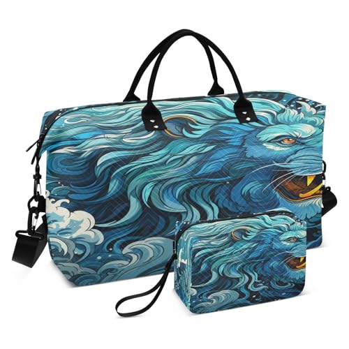 LINNIKEEEE Ausgefallener Aquarelllöwe Reise-Seesäcke, Sporttasche, Weekender Handtasche mit Kulturbeutel für Damen Mädchen Herren von LINNIKEEEE