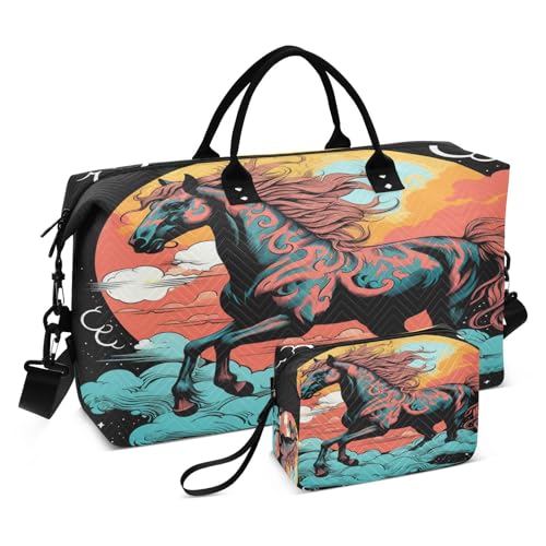 LINNIKEEEE Ausgefallenes Aquarellpferd Reise-Seesäcke, Sporttasche, Weekender Handtasche mit Kulturbeutel für Damen Mädchen Herren von LINNIKEEEE