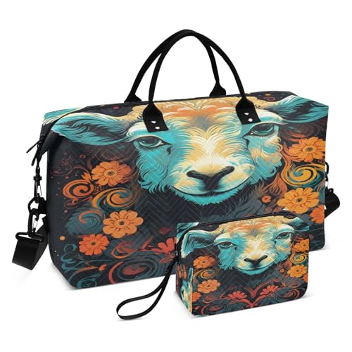 LINNIKEEEE Ausgefallenes Aquarellschaf Reise-Seesäcke, Sporttasche, Weekender Handtasche mit Kulturbeutel für Damen Mädchen Herren von LINNIKEEEE