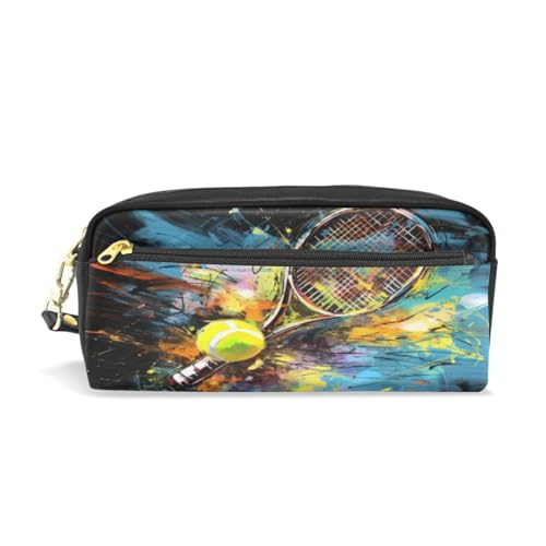 LINNIKEEEE Ausgefallenes Kunstwerk Tennis Federmäppchen aus Leder,Mäppchen Schlamperbox Stifttasche,Make-up-Tasche,Organizer für Jungen Mädchen von LINNIKEEEE