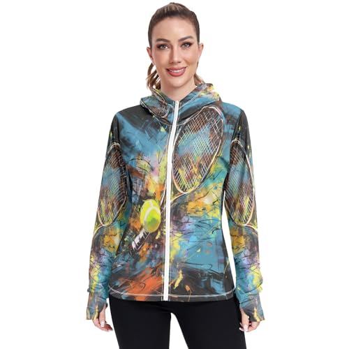 LINNIKEEEE Ausgefallenes Kunstwerk Tennis UPF 50+ Sonnenschutz-Shirt Mit Reißverschluss Rashguard Angeln Outdoor Shirts für Damen Mädchen von LINNIKEEEE