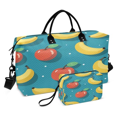 LINNIKEEEE Bananenäpfel Cartoon Reise-Seesäcke, Sporttasche, Weekender Handtasche mit Kulturbeutel für Damen Mädchen Herren von LINNIKEEEE
