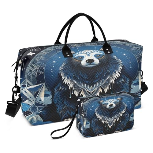 LINNIKEEEE Blauer Abstrakter Cooler Faultierbär Reise-Seesäcke, Sporttasche, Weekender Handtasche mit Kulturbeutel für Damen Mädchen Herren von LINNIKEEEE