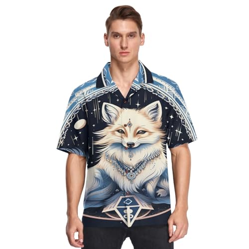 LINNIKEEEE Blauer Abstrakter Fuchs Herren-Hawaii-Hemden, kurzärmelig, Button-Down-Freizeithemd für den Sommer Strand von LINNIKEEEE