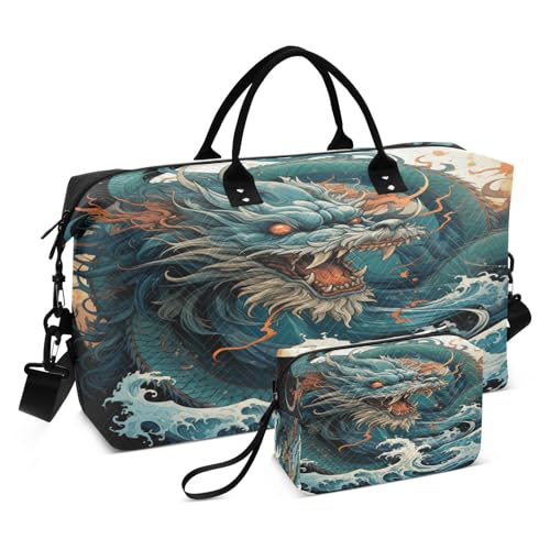 LINNIKEEEE Blauer Chinesischer Drache Reise-Seesäcke, Sporttasche, Weekender Handtasche mit Kulturbeutel für Damen Mädchen Herren von LINNIKEEEE