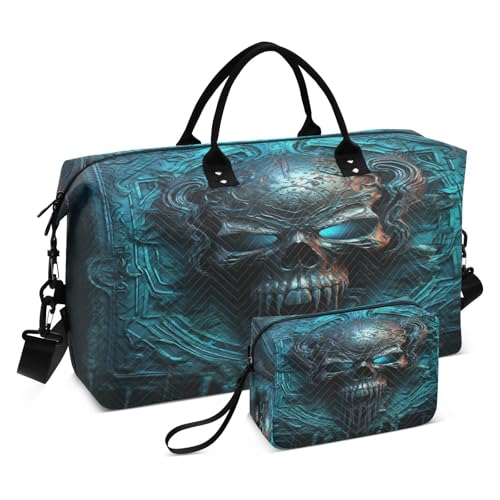 LINNIKEEEE Blauer Totenkopf Teufel Reise-Seesäcke, Sporttasche, Weekender Handtasche mit Kulturbeutel für Damen Mädchen Herren von LINNIKEEEE