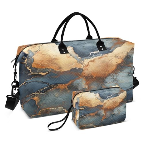 LINNIKEEEE Blaues Marmor Kunstwerk Reise-Seesäcke, Sporttasche, Weekender Handtasche mit Kulturbeutel für Damen Mädchen Herren von LINNIKEEEE