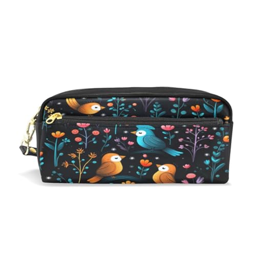 LINNIKEEEE Blumen-Cartoon-Kunst-Biber Federmäppchen aus Leder,Mäppchen Schlamperbox Stifttasche,Make-up-Tasche,Organizer für Jungen Mädchen von LINNIKEEEE